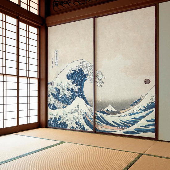 ふすまリメイクシート ふすま紙のりなしタイプ つながる2柄 葛飾北斎 神奈川沖浪裏 A (約185cm×94cm)
