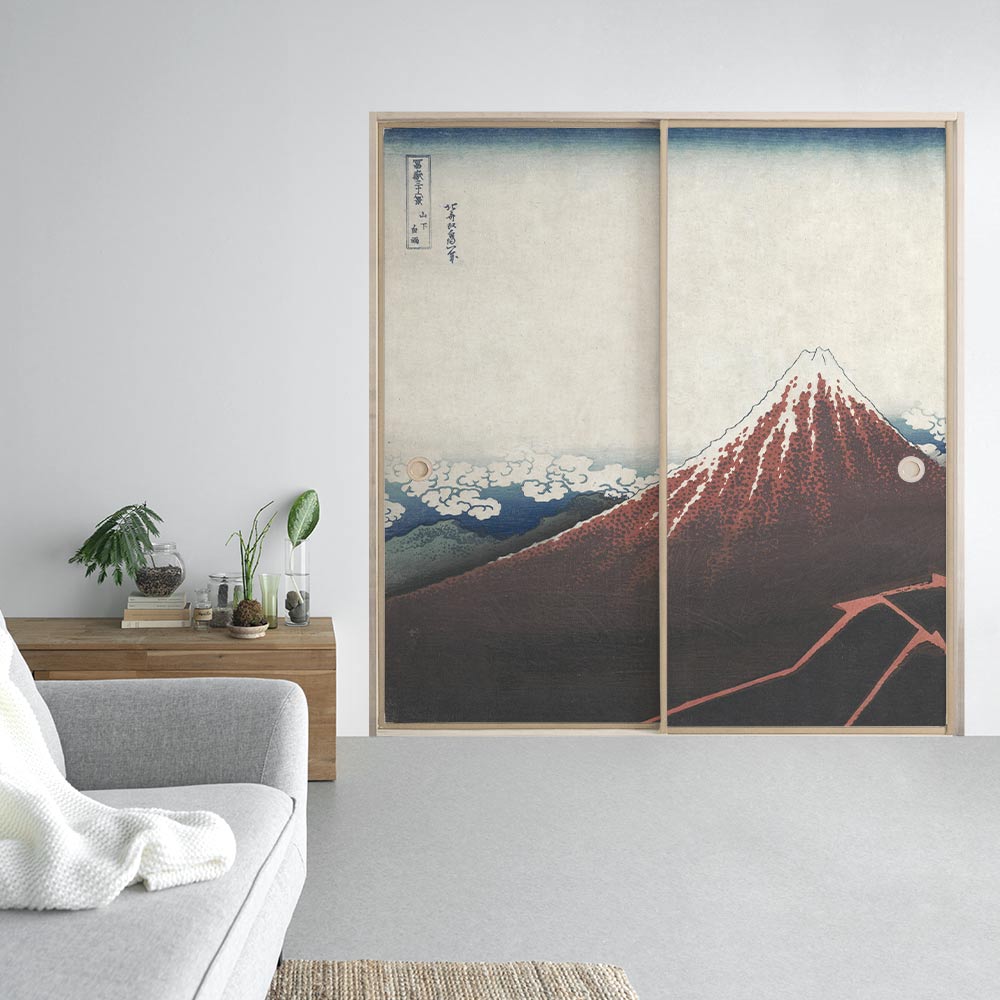 ふすまリメイクシート 拭けるシールタイプ つながる2柄 葛飾北斎 三下の白雨 A (約185cm×100cm)