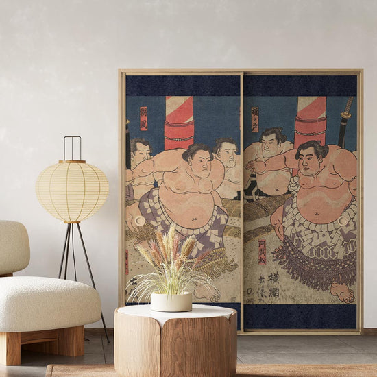 ふすまリメイクシート 消臭シールタイプ つながる2柄 歌川国貞 稲妻 雷五郎 (約185cm×94cm)