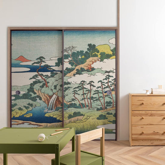 【2枚1組】ふすまリメイクシート ふすま紙のりなしタイプ つながる2柄 葛飾北斎 城嶽霊泉