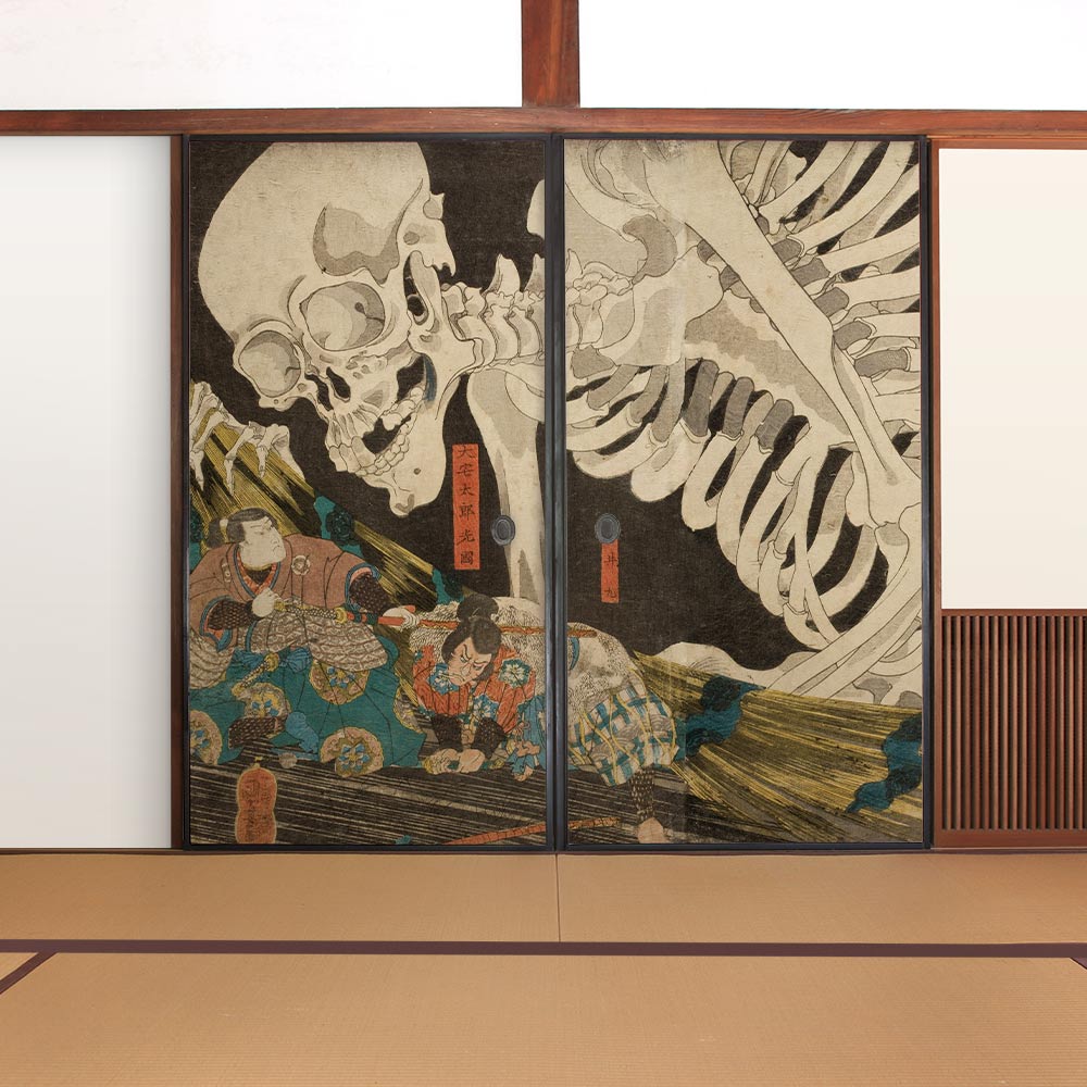 ふすまリメイクシート 拭けるシールタイプ つながる2柄 歌川国芳 相馬の古内裏 A (約185cm×100cm)