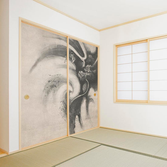 ふすまリメイクシート 消臭シールタイプ つながる2柄 狩野山雪 龍図 B (約185cm×94cm)