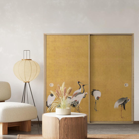 【2枚1組】ふすまリメイクシート ふすま紙のりなしタイプ つながる2柄 円山応挙 群鶴図屏風