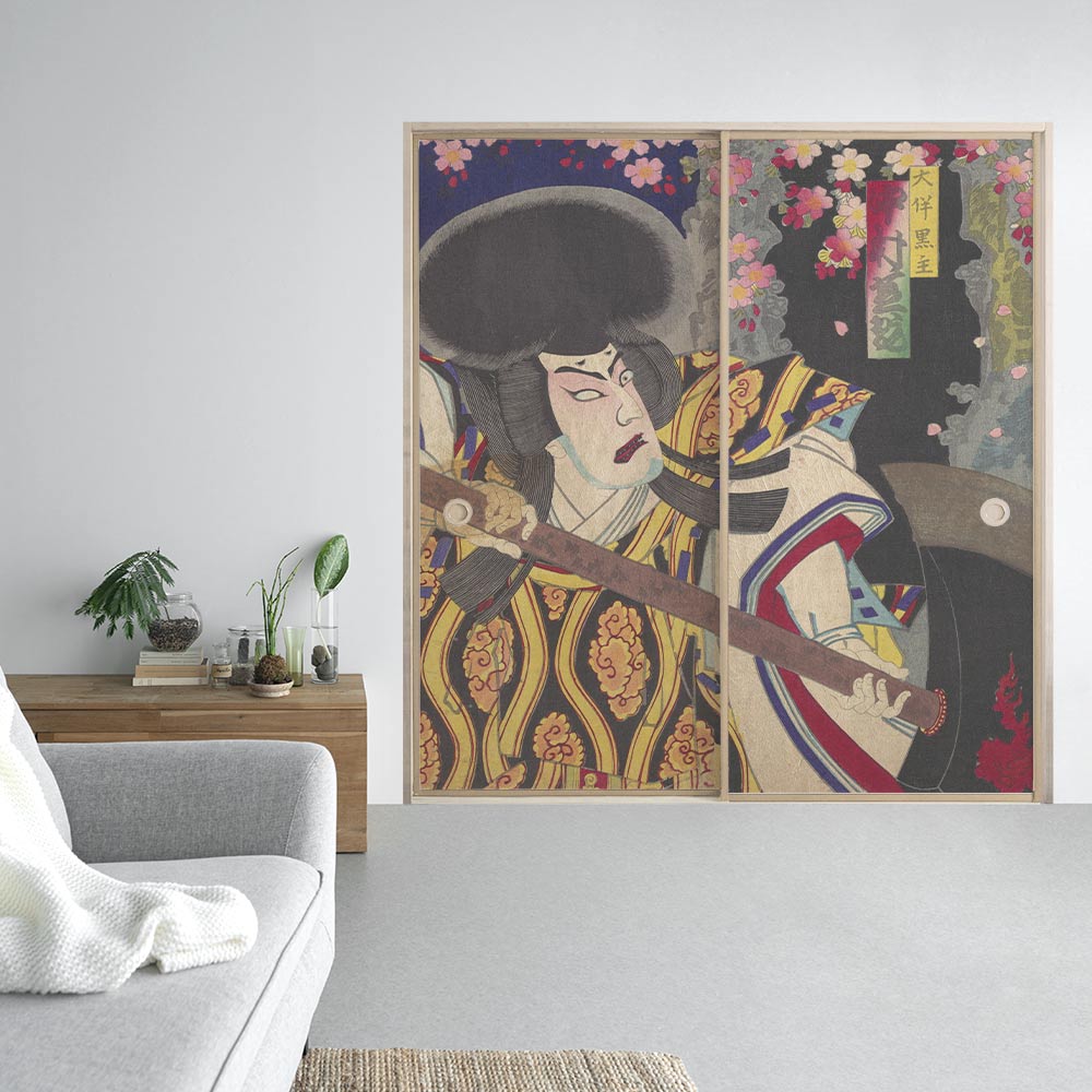 ふすまリメイクシート 消臭シールタイプ つながる2柄 楊洲周延 積恋雪関扉 B (約185cm×94cm)