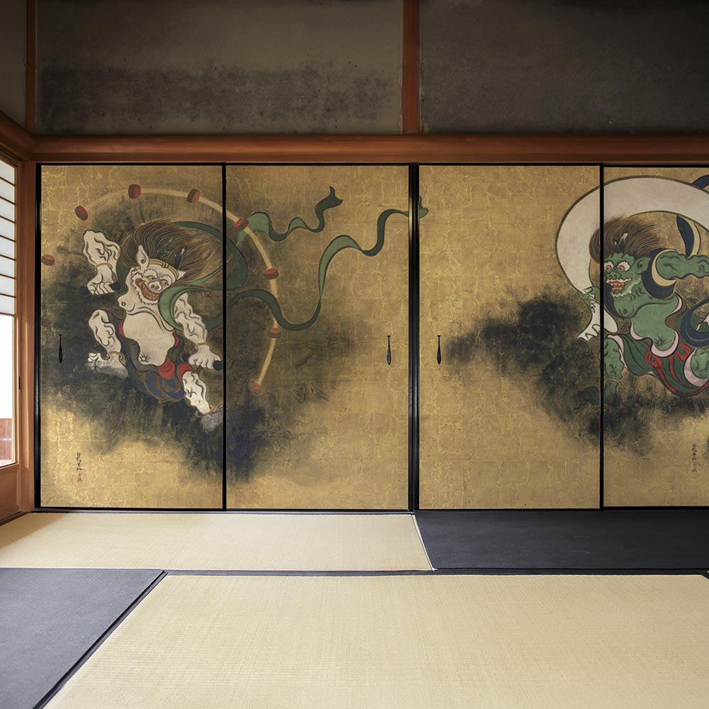 ふすまリメイクシート 消臭シールタイプ つながる4柄 尾形光琳 風神雷神図屏風 A (約185cm×94cm)