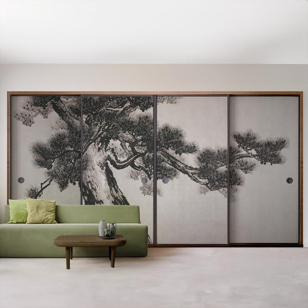 ふすまリメイクシート 拭けるシールタイプ つながる4柄 鈴木松年 老松図屏風 C (約185cm×100cm)