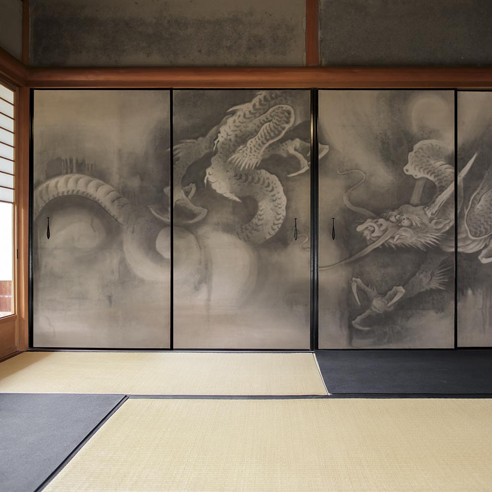 ふすまリメイクシート 消臭シールタイプ つながる4柄 曽我直庵 龍虎図屏風 龍 A (約185cm×94cm)