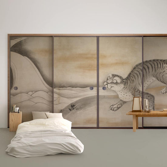 ふすまリメイクシート ふすま紙のりなしタイプ つながる4柄 曽我直庵 龍虎図屏風 虎 C (約185cm×94cm)