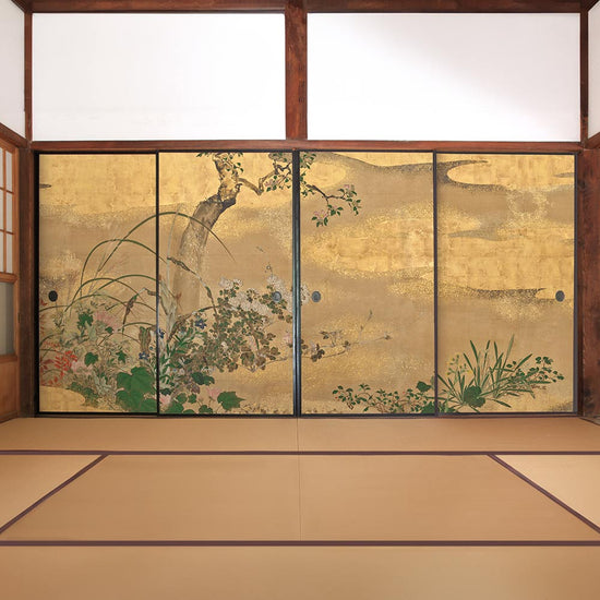 【4枚1組】ふすまリメイクシート 消臭シールタイプ つながる4柄 渡辺始興 四季花木図屏風