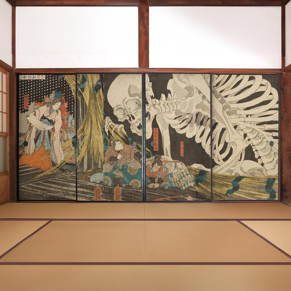 ふすまリメイクシート 拭けるシールタイプ つながる4柄 歌川国芳 相馬の古内裏 A (約185cm×100cm)