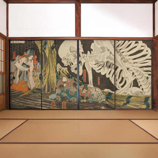 ふすまリメイクシート ふすま紙のりなしタイプ つながる4柄 歌川国芳 相馬の古内裏 A (約185cm×94cm)