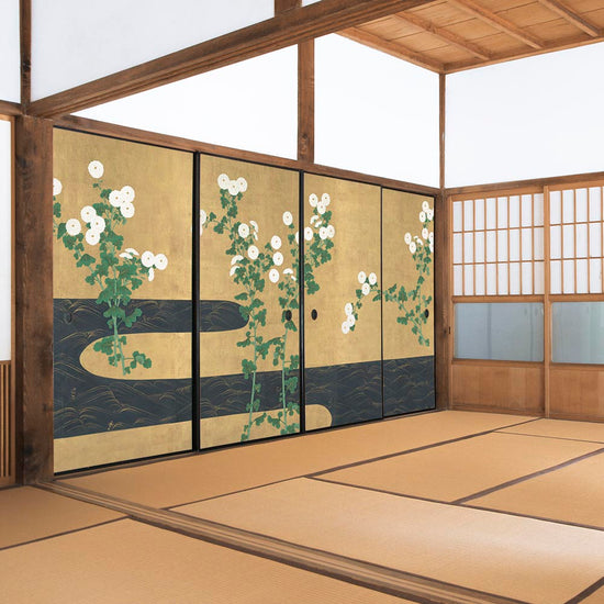 ふすまリメイクシート 消臭シールタイプ つながる4柄 尾形光琳 菊川水屏風 B (約185cm×94cm)
