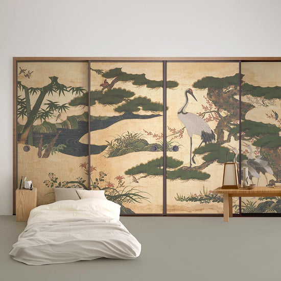 ふすまリメイクシート 消臭シールタイプ つながる4柄 四季花鳥図屏風 A (約185cm×94cm)