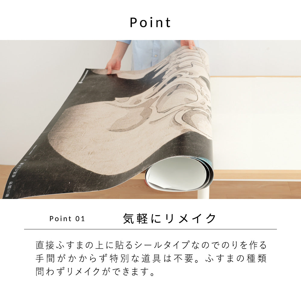 ふすまリメイクシート 拭けるシールタイプ つながる2柄 山跡鶴嶺 波濤図屏風 A (約185cm×100cm)
