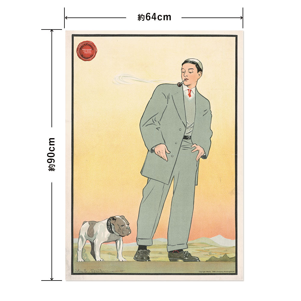 Hattan Art Poster ハッタンアートポスター Young man and looking at a dog / HP-00301 Lサイズ(64cm×90cm)