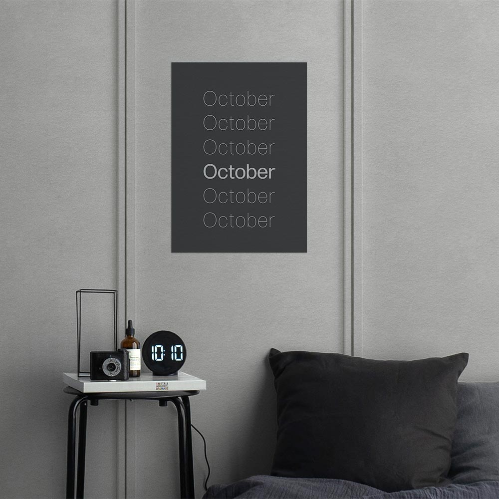 貼ってはがせる アートポスター A3サイズ ウォールステッカー Room No.0 Birthday Art Poster Gray typo 10月 October TRN-BGR10