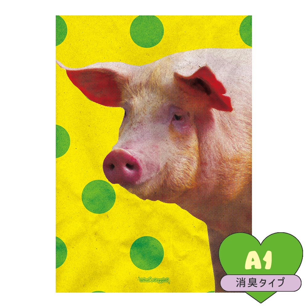 貼ってはがせる 消臭 アートポスター A1サイズ What's poppin? サイケドットアニマル PIG SWP-AAP04