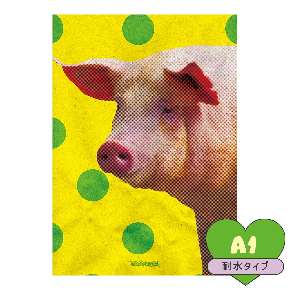 お風呂にも貼れる ポスターステッカー A1サイズ What's poppin? サイケドットアニマル PIG MWP-AAP04