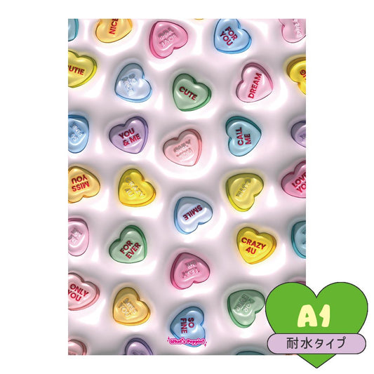 お風呂にも貼れる ポスターステッカー A1サイズ What's poppin? オリジナルデザイン Heart fizzy candy 3D MWP-OAP03