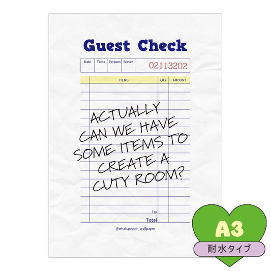 お風呂にも貼れる ポスターステッカー A3サイズ What's poppin? オリジナルデザイン Guest Check Order MWP-OAP10