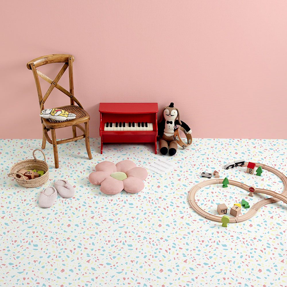 貼ってはがせる 床リメイクシート「Hatte me Floor (ハッテミーフロア)」テラゾー柄 おしゃキッズ(65cm×3mサイズ) FL-TZOK-02 / パステルキャンディ