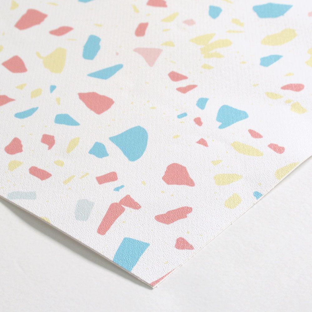 貼ってはがせる 床リメイクシート「Hatte me Floor (ハッテミーフロア)」テラゾー柄 おしゃキッズ(65cm×3mサイズ) FL-TZOK-02 / パステルキャンディ