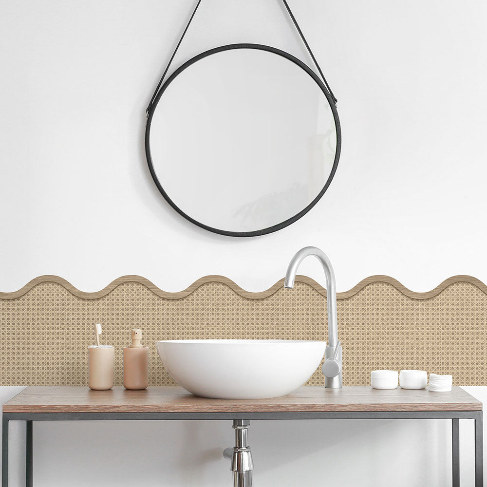 水はね防止シート ラタンウェーブ MBS-NA03（25cm×1.3m）貼ってはがせる　Hatte me! (ハッテミー)　横長サイズ