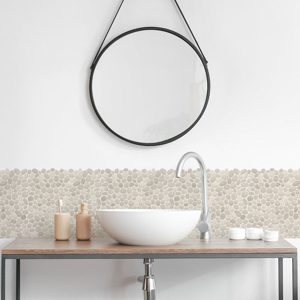 水はね防止シート ラウンドストーン アイボリー MBS-TL10（25cm×1.3m）貼ってはがせる　Hatte me! (ハッテミー)　横長サイズ