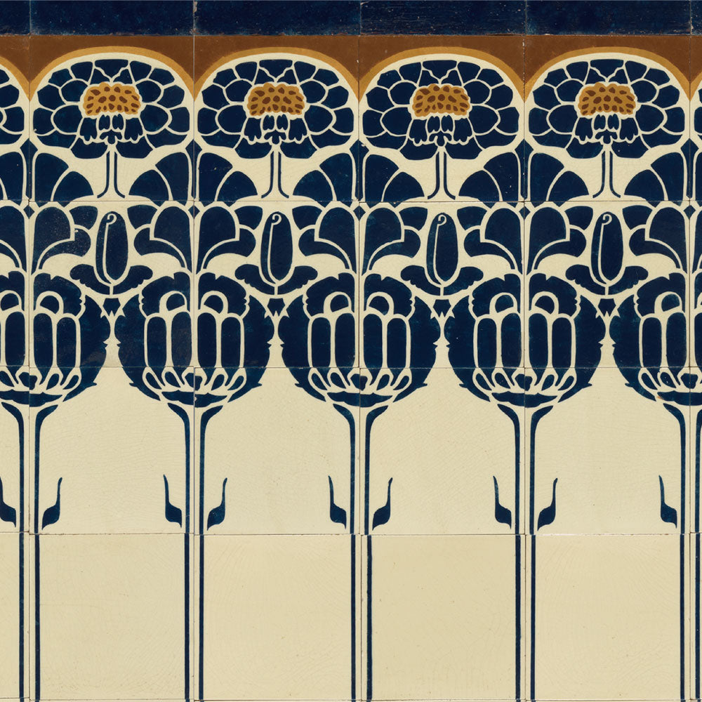 水はね防止シート アールヌーボータイル アズール MBS-VT01（25cm×1.3m）貼ってはがせる　Hatte me! (ハッテミー)　横長サイズ