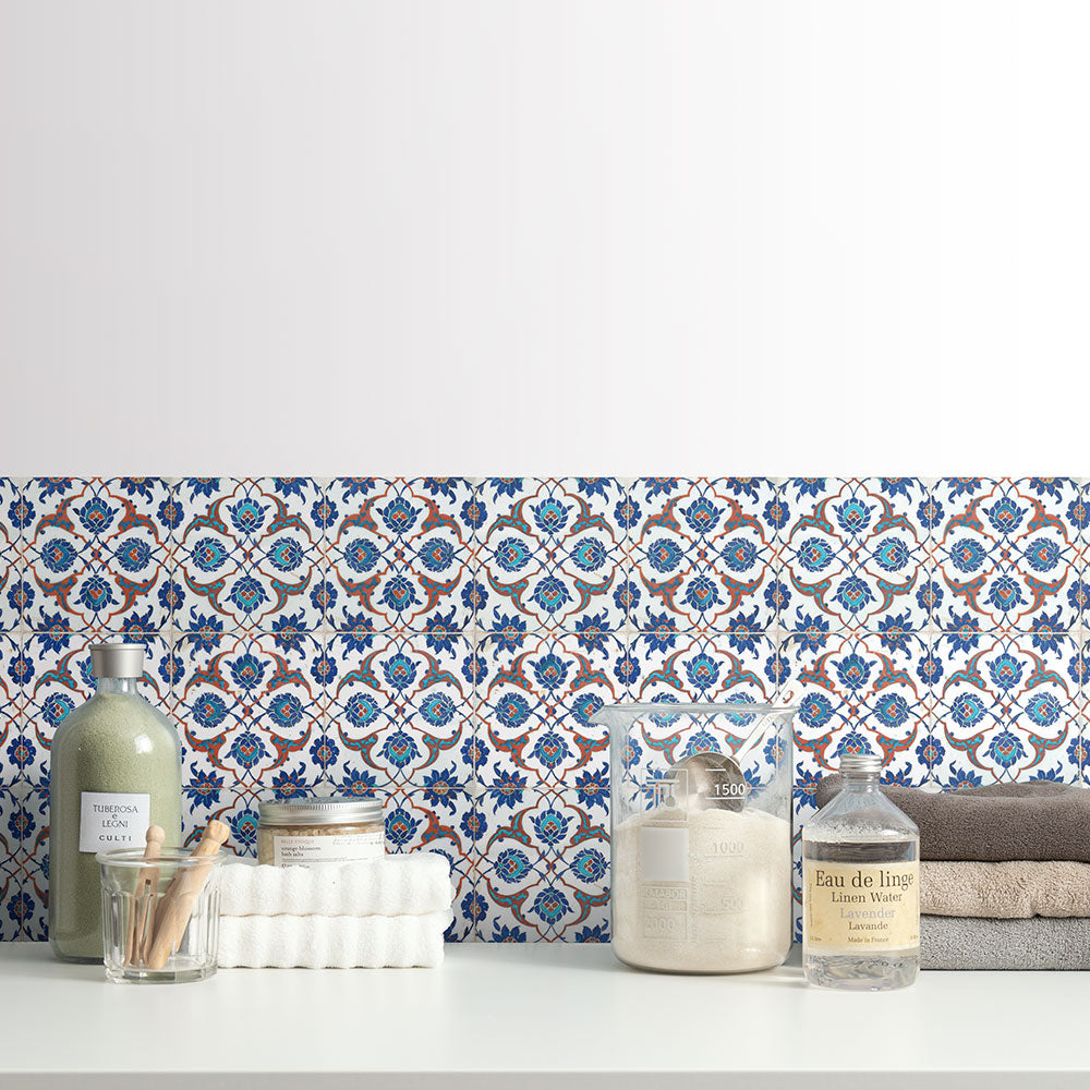 水はね防止シート ヘリテージタイル チチェク MBS-VT04（25cm×1.3m）貼ってはがせる　Hatte me! (ハッテミー)　横長サイズ