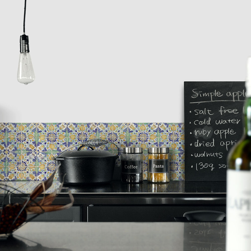 水はね防止シート ヘリテージタイル ザクロ MBS-VT07（25cm×1.3m）貼ってはがせる　Hatte me! (ハッテミー)　横長サイズ