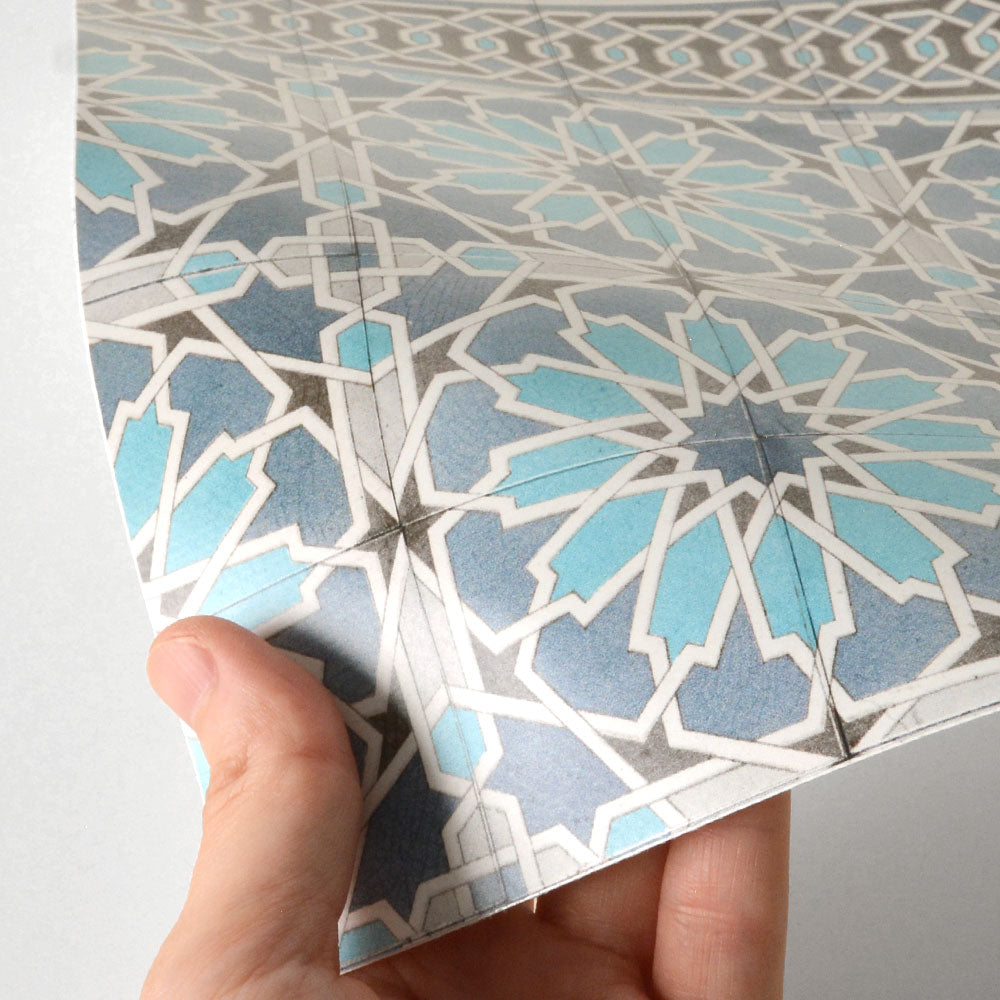 水はね防止シート モロッカンタイル アズラク MBS-VT08（25cm×1.3m）貼ってはがせる　Hatte me! (ハッテミー)　横長サイズ