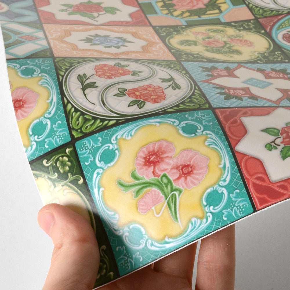 水はね防止シート 台湾マジョリカタイル MBS-VT09（25cm×1.3m）貼ってはがせる　Hatte me! (ハッテミー)　横長サイズ