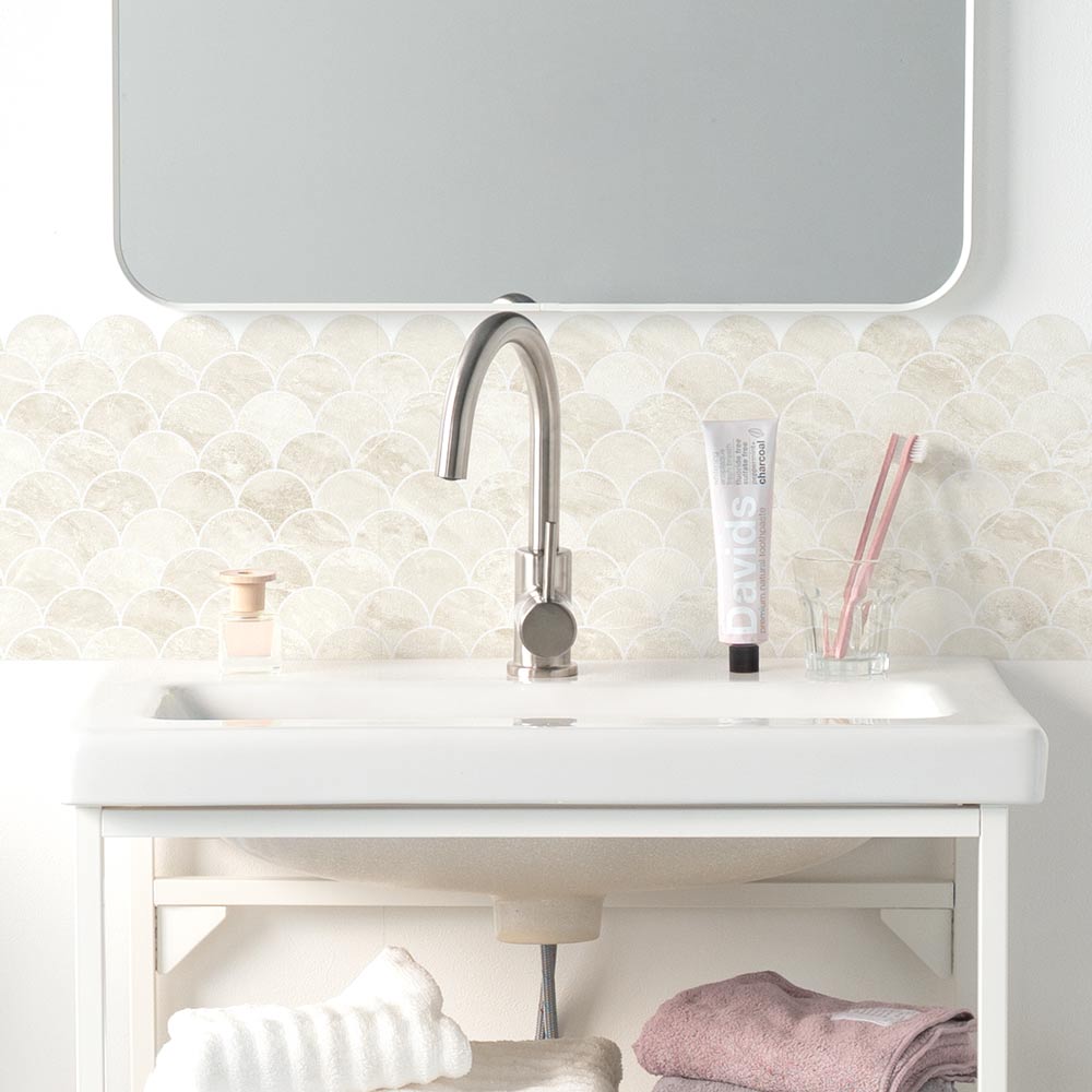 水はね防止シート Mon Sucrier マーメイドタイル サンドベージュ MBS-MS02（25cm×1.3m）