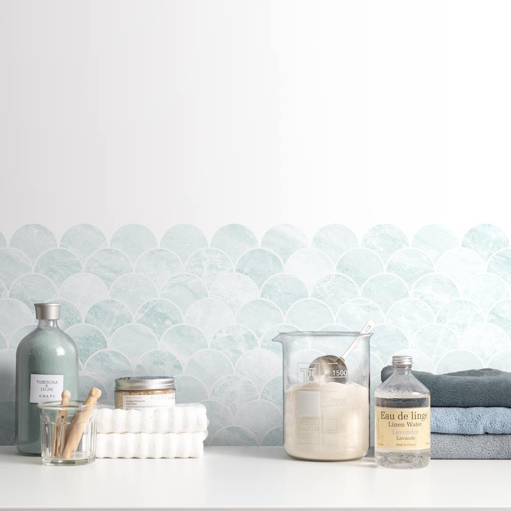 水はね防止シート Mon Sucrier マーメイドタイル アクアブルー MBS-MS03（25cm×1.3m）