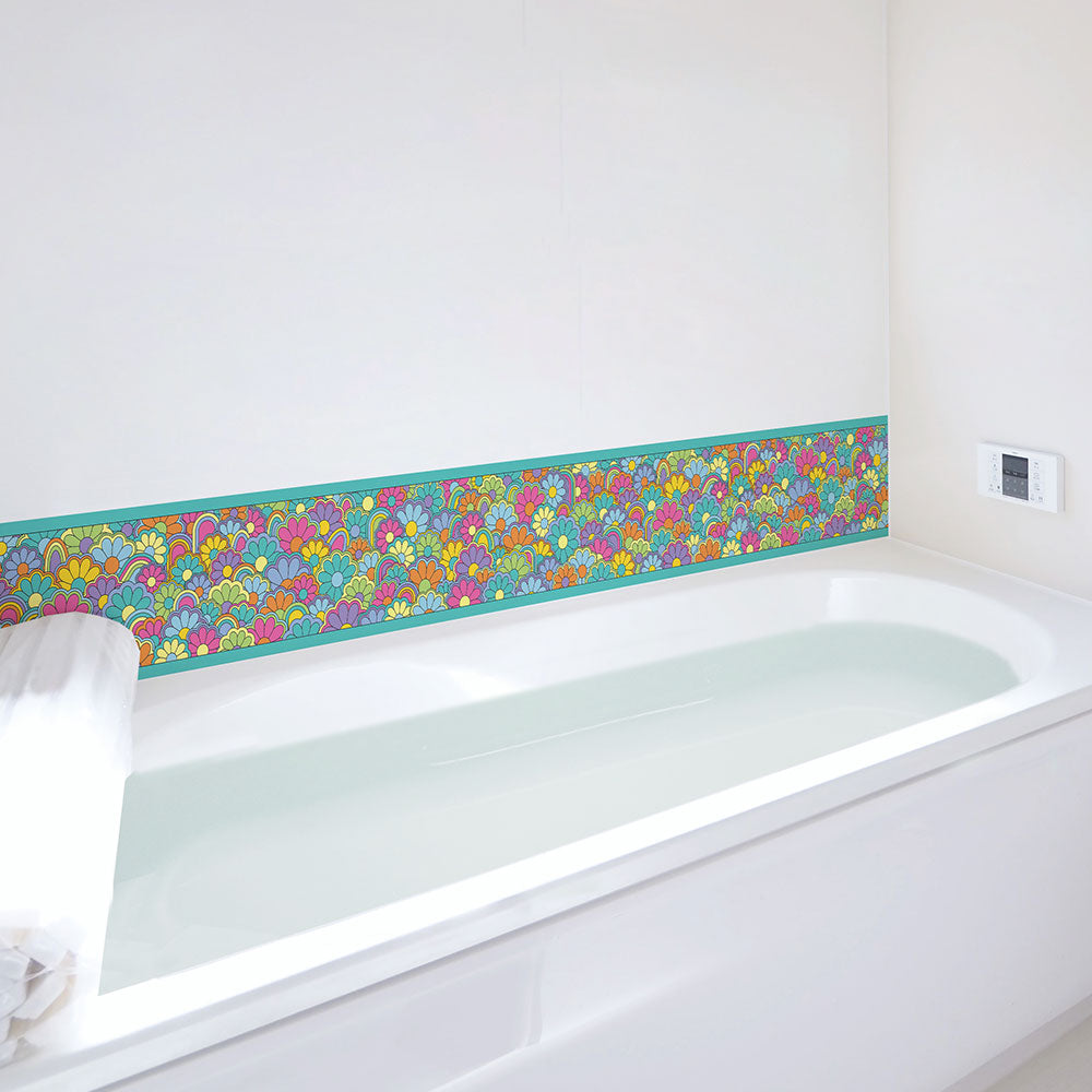 水はね防止シート What's poppin? フラワーグルーヴ ブルー MBS-WP02（25cm×1.3m）