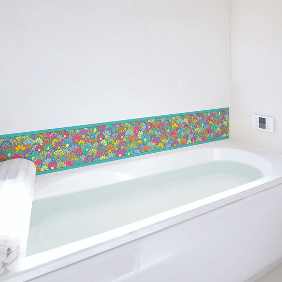 水はね防止シート What's poppin? フラワーグルーヴ ブルー MBS-WP02（25cm×1.3m）