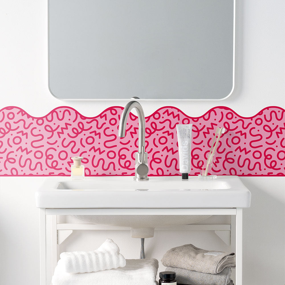 水はね防止シート What's poppin? WIGGLE WAVE チェリー×ピンク MBS-WP10（25cm×1.3m）