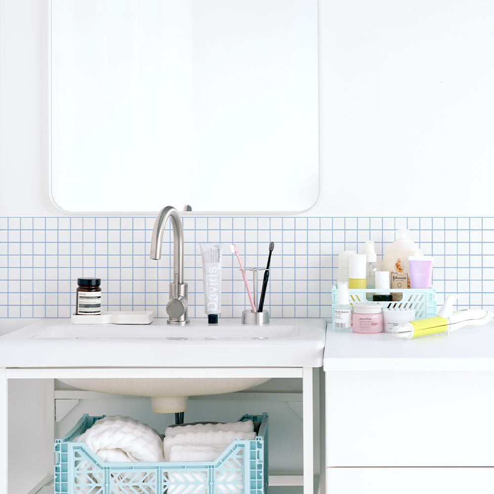 水はね防止シート What's poppin? ミニスクエアタイル ライトブルー MBS-WP20（25cm×1.3m）