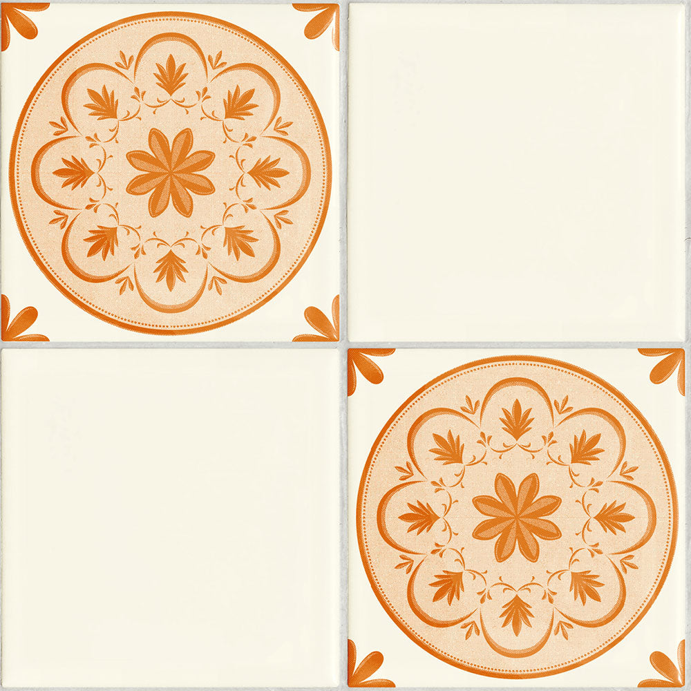 マステ感覚で貼る壁紙 EASY WALL TAPE プリントタイル/オレンジ ERT20 レトロトレ イージーウォールテープ （幅23cm×6m）