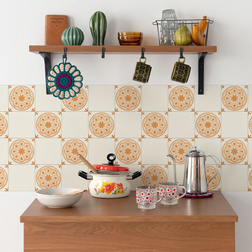 【3本セット】EASY WALL TAPE プリントタイル/オレンジ ERT20 レトロトレ イージーウォールテープ （幅23cm×6m）