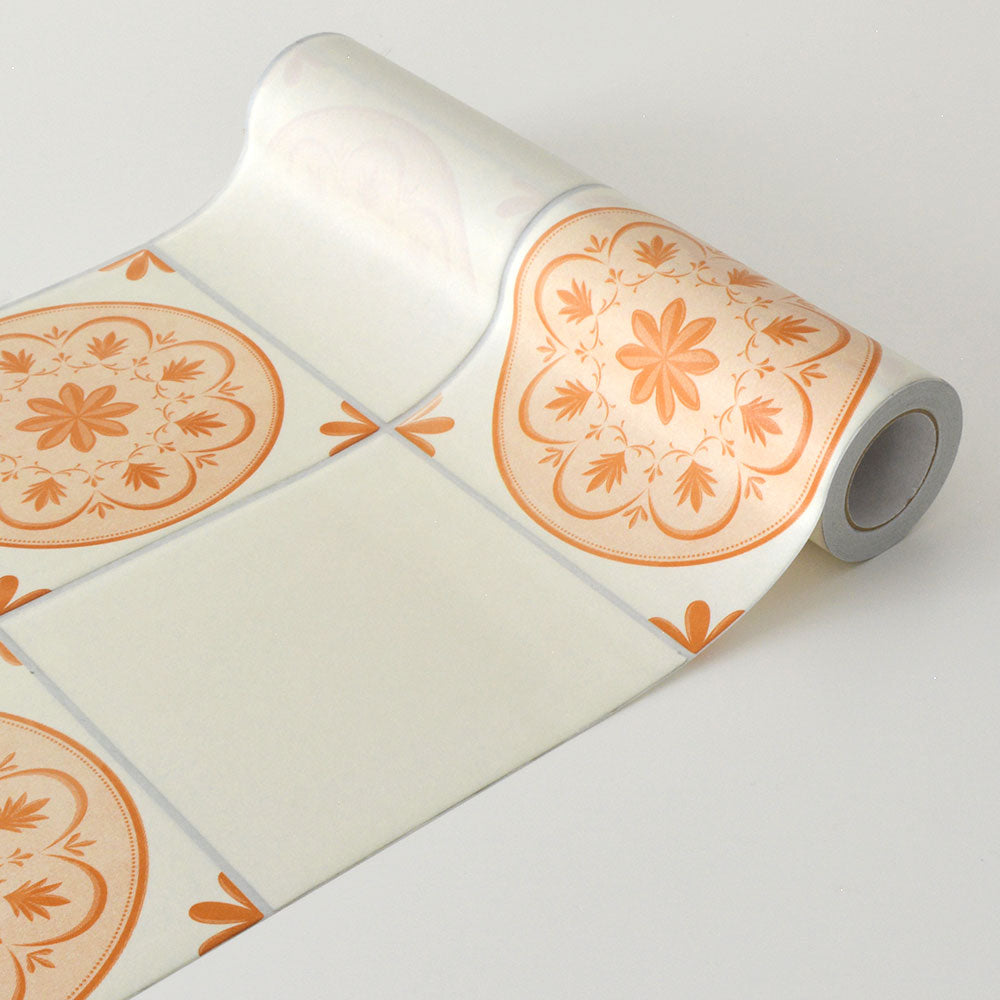 【5本セット】EASY WALL TAPE プリントタイル/オレンジ ERT20 レトロトレ イージーウォールテープ （幅23cm×6m）