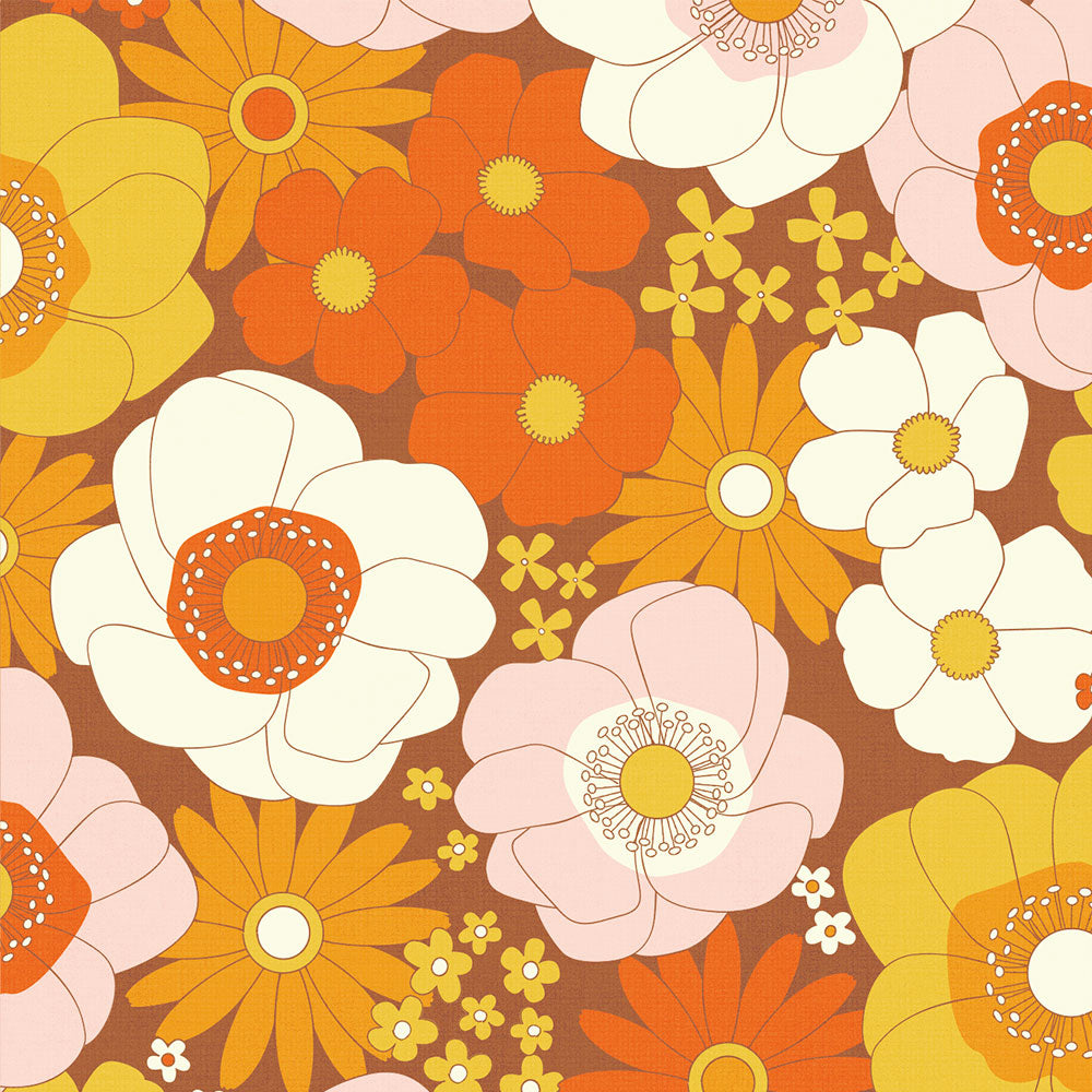 【3本セット】EASY WALL TAPE 70's Flower/オレンジ ERT27 レトロトレ イージーウォールテープ （幅23cm×6m）