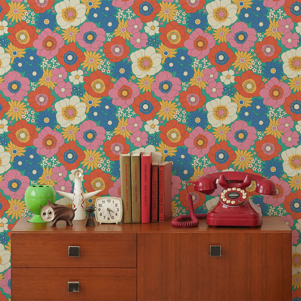 【5本セット】EASY WALL TAPE 70's Flower/マルチカラー ERT28 レトロトレ イージーウォールテープ （幅23cm×6m）