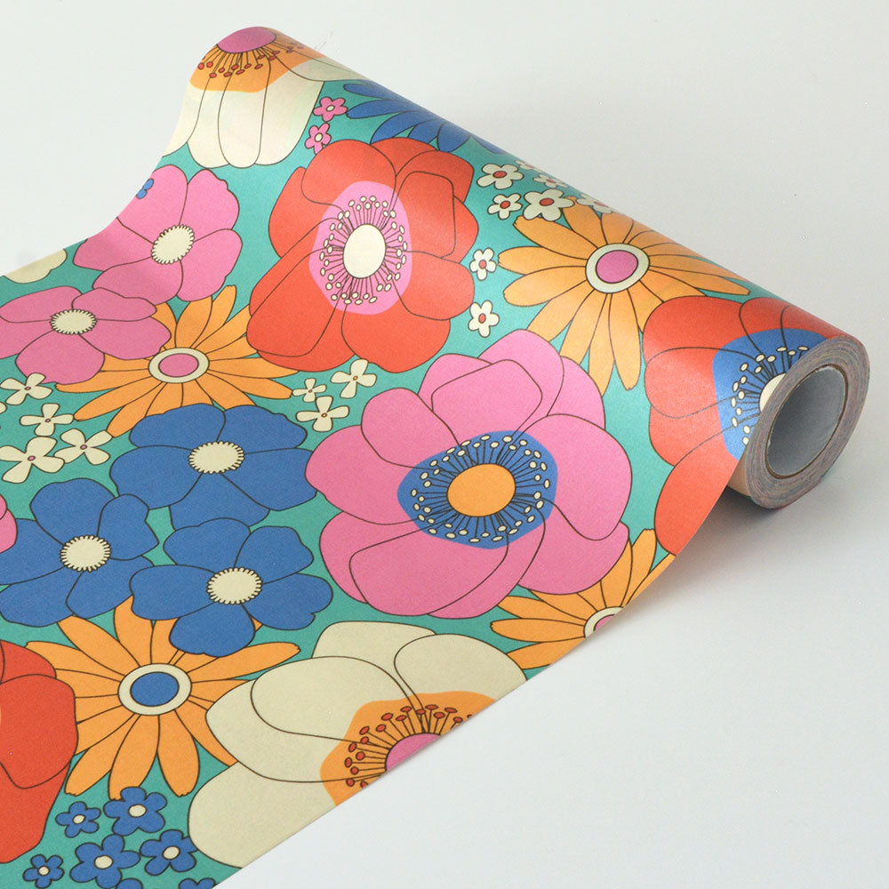 マステ感覚で貼る壁紙 EASY WALL TAPE 70's Flower/マルチカラー ERT28 レトロトレ イージーウォールテープ （幅23cm×6m）