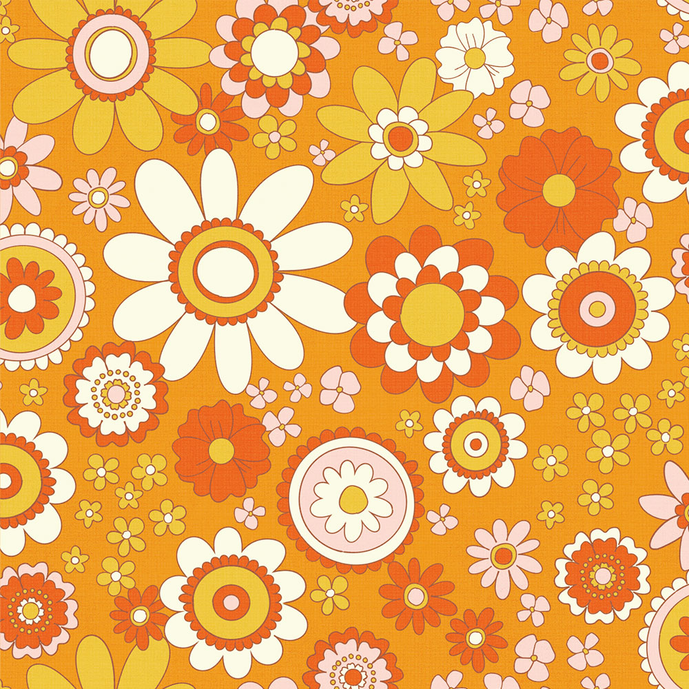 マステ感覚で貼る壁紙 EASY WALL TAPE レトロフラワー/オレンジ ERT29 レトロトレ イージーウォールテープ （幅23cm×6m）