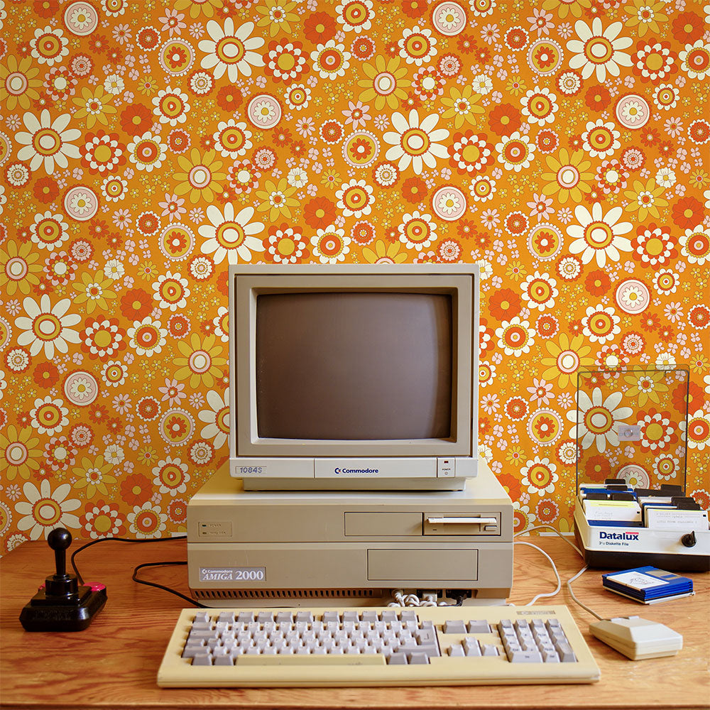 【5本セット】EASY WALL TAPE レトロフラワー/オレンジ ERT29 レトロトレ イージーウォールテープ （幅23cm×6m）