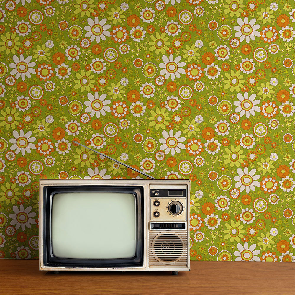 マステ感覚で貼る壁紙 EASY WALL TAPE レトロフラワー/グリーン ERT30 レトロトレ イージーウォールテープ （幅23cm×6m）