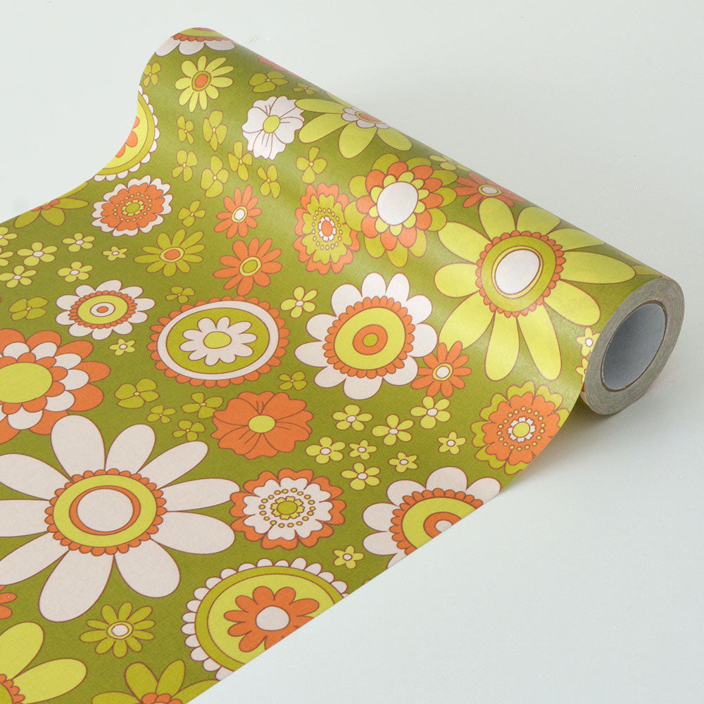 【5本セット】EASY WALL TAPE レトロフラワー/グリーン ERT30 レトロトレ イージーウォールテープ （幅23cm×6m）