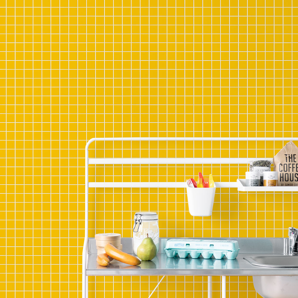 【5本セット】EASY WALL TAPE ミニスクエアタイル/イエロー EWP11 What’s poppin? イージーウォールテープ （幅23cm×6m）